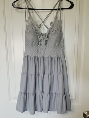 Zenana Light Gray Lace Tiered Sundress W/Adjustable Straps FP Inspired XL NWT